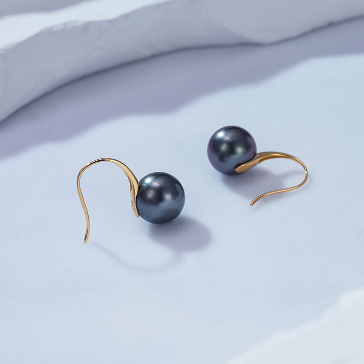 Elegant 18K Solid Gold Tahitian Pearl Earrings KE00089 - PEARLY LUSTRE