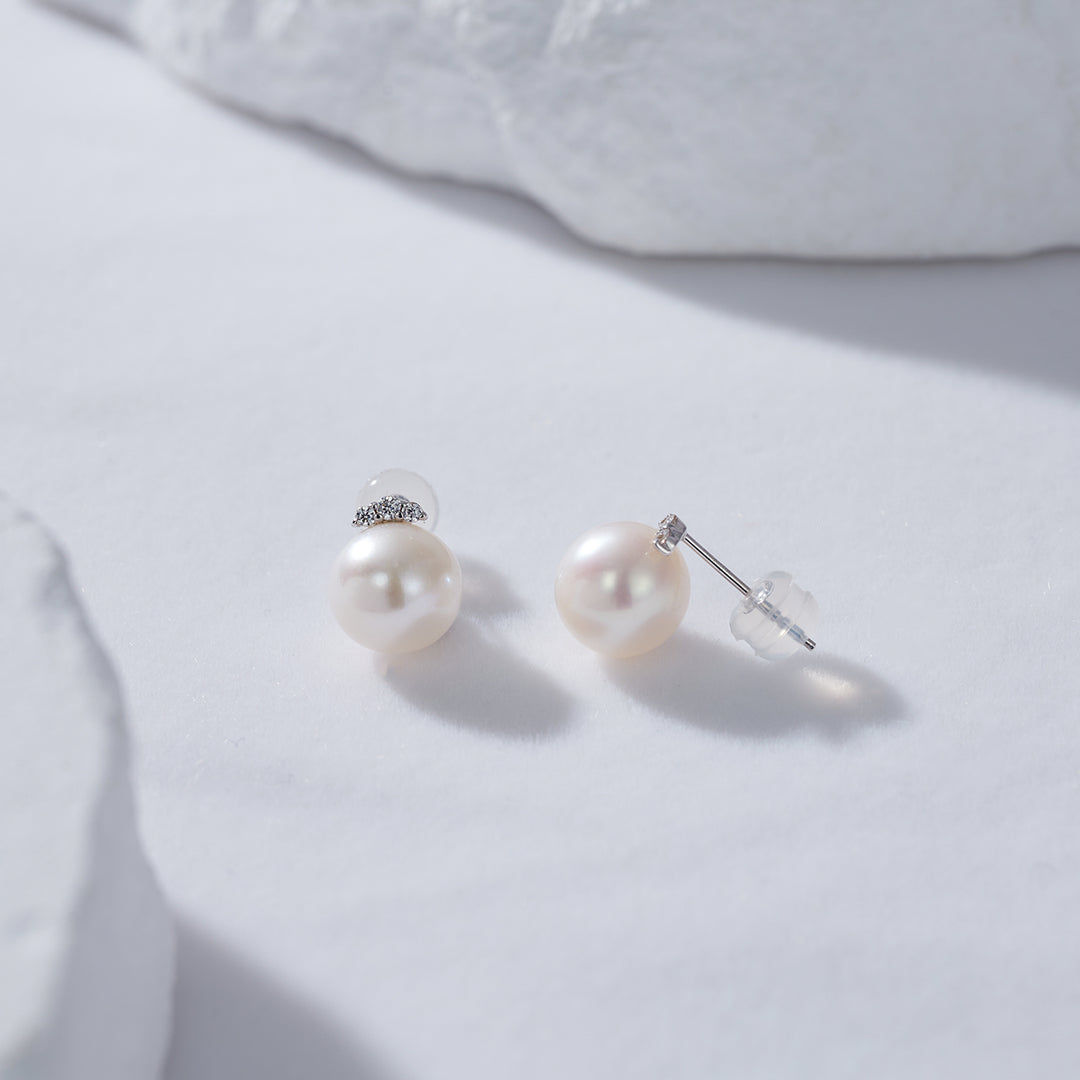 18K Solid Gold Pearl Earrings KE00090 - PEARLY LUSTRE