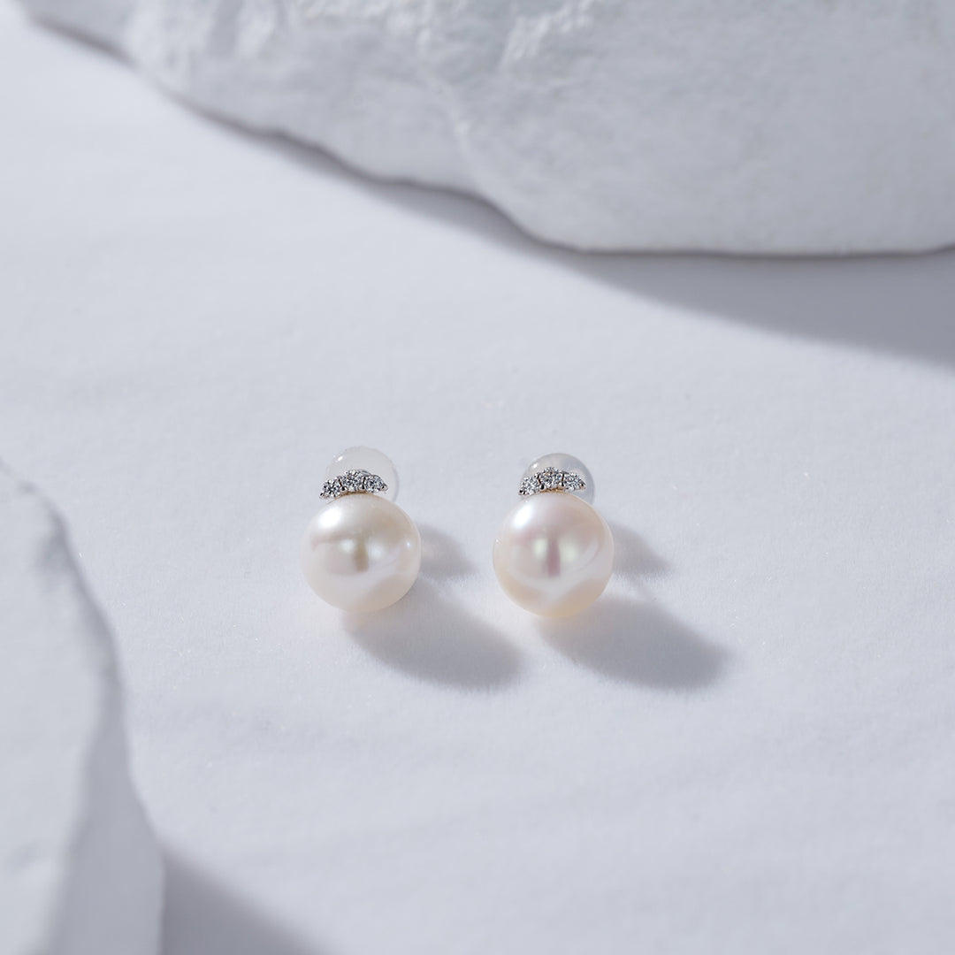 18K Solid Gold Pearl Earrings KE00090 - PEARLY LUSTRE