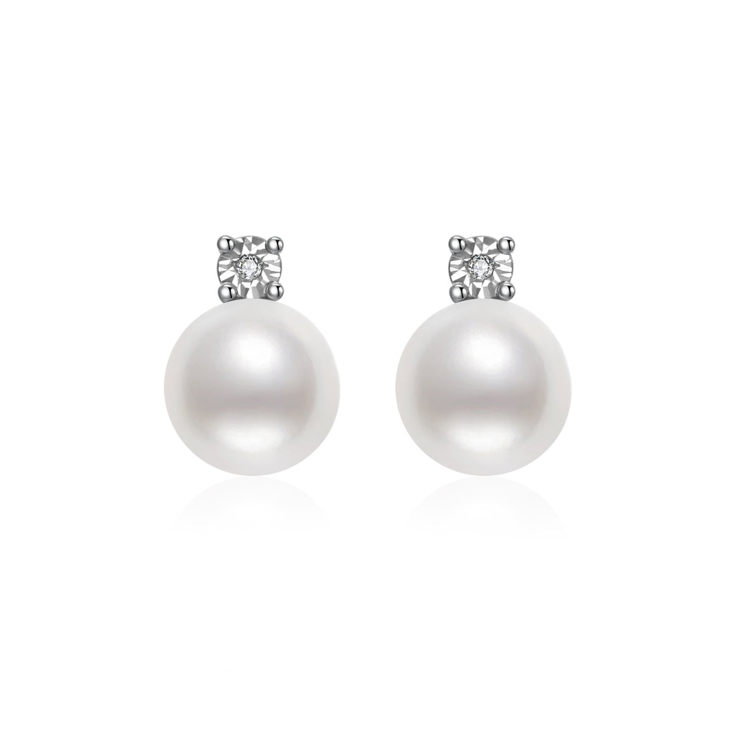 18K Solid Gold Diamond Pearl Earrings KE00092 - PEARLY LUSTRE