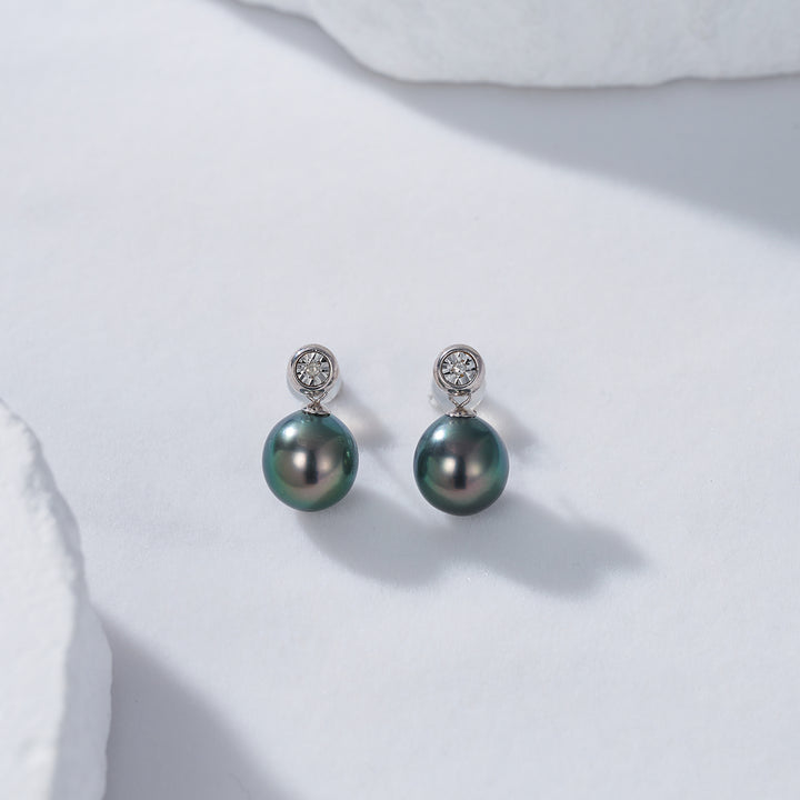 18K Solid Gold Diamond Tahitian Pearl Earrings KE00093 - PEARLY LUSTRE