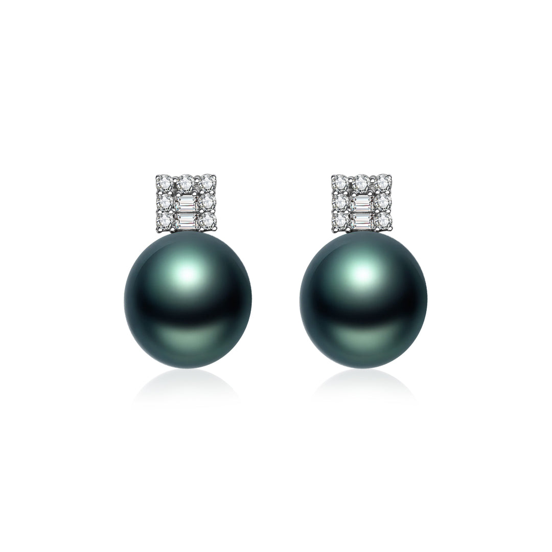 18K Solid Gold Tahitian Pearl Earrings KE00096 - PEARLY LUSTRE