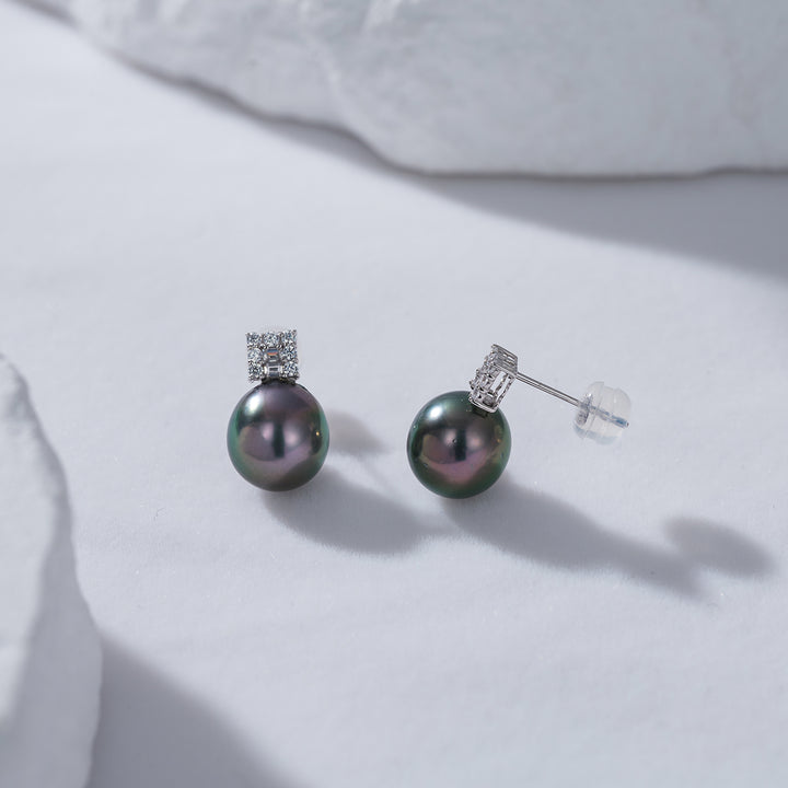 18K Solid Gold Tahitian Pearl Earrings KE00096 - PEARLY LUSTRE