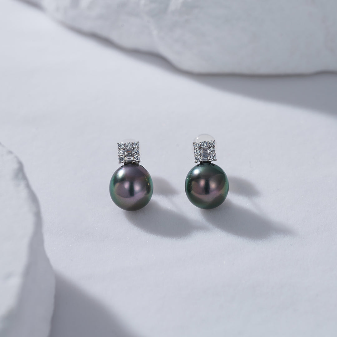 18K Solid Gold Tahitian Pearl Earrings KE00096 - PEARLY LUSTRE