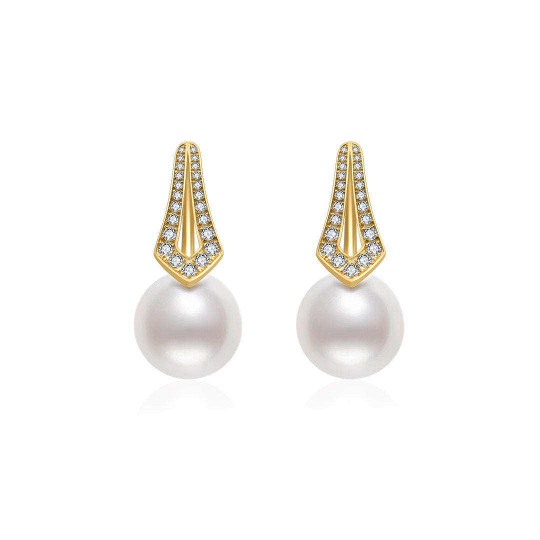 18k Solid Gold South Sea White Pearl Earrings KE00098 - PEARLY LUSTRE