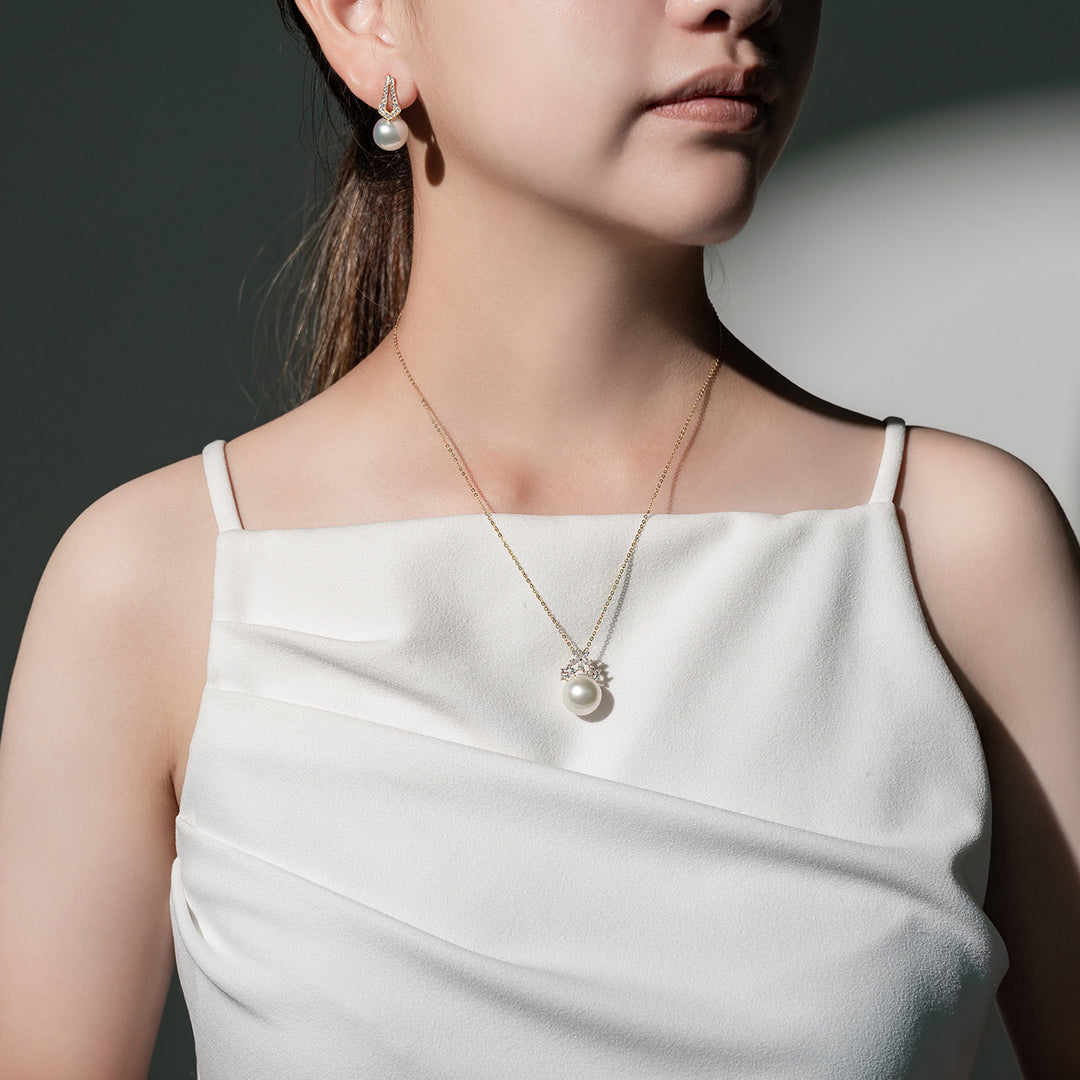 18K Solid Gold Saltwater Pearl Necklace KN00104 - PEARLY LUSTRE