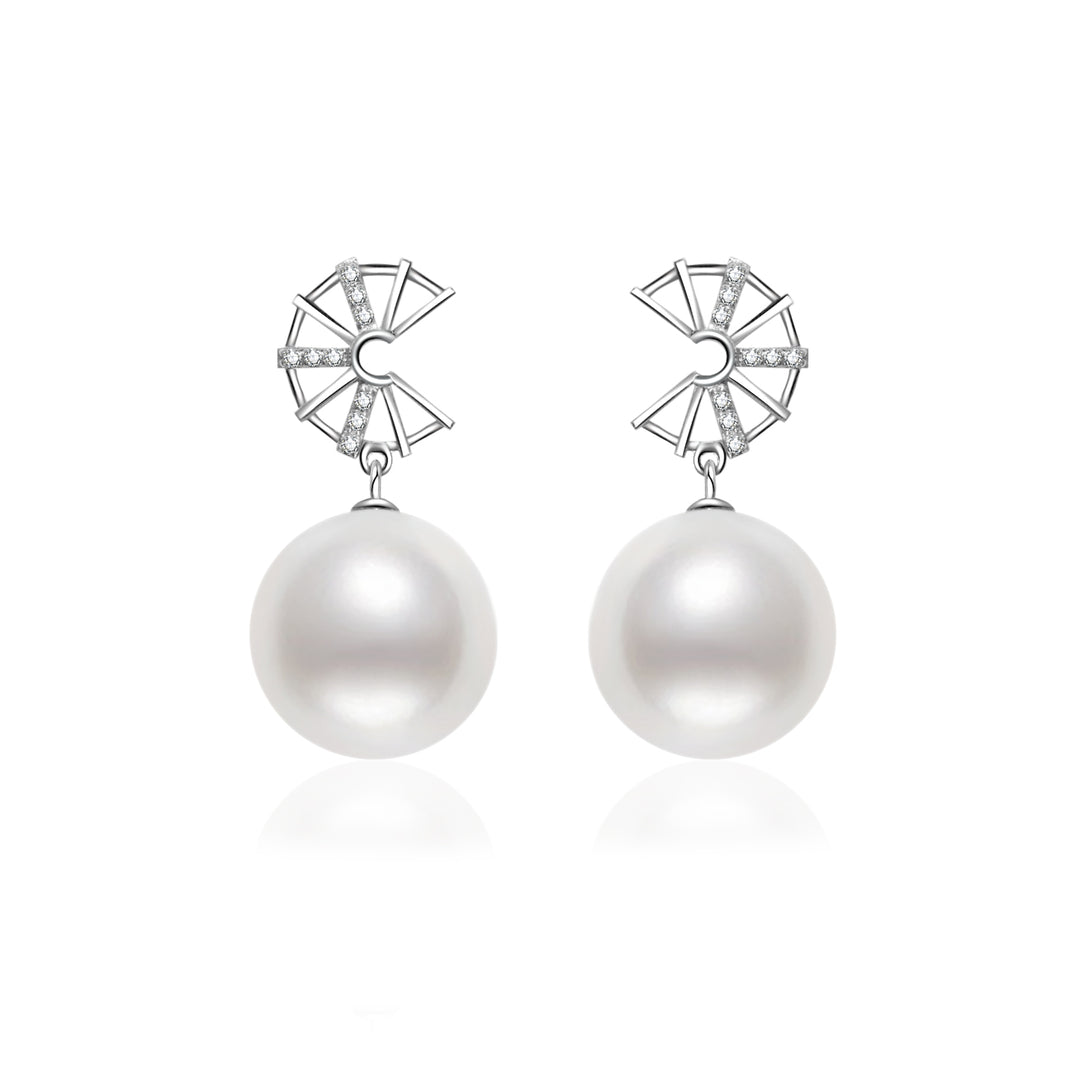 18K Gold Diamond South Sea White Pearl Earrings KE00109 - PEARLY LUSTRE