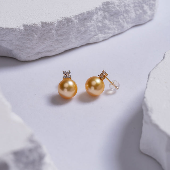 18K Solid Gold South Sea Golden Pearl Earring KE00110 - PEARLY LUSTRE