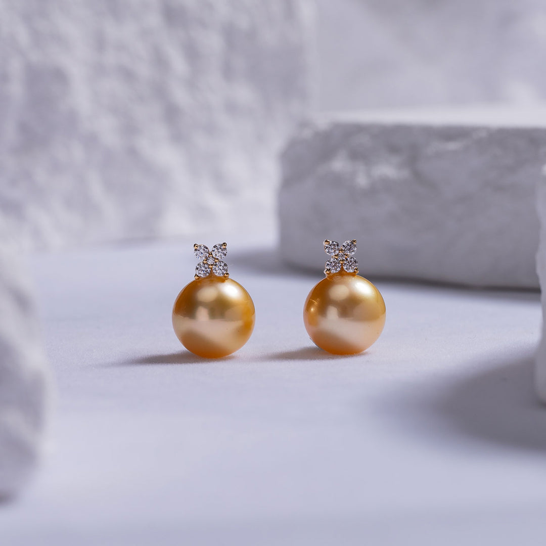 18K Solid Gold South Sea Golden Pearl Earring KE00110 - PEARLY LUSTRE