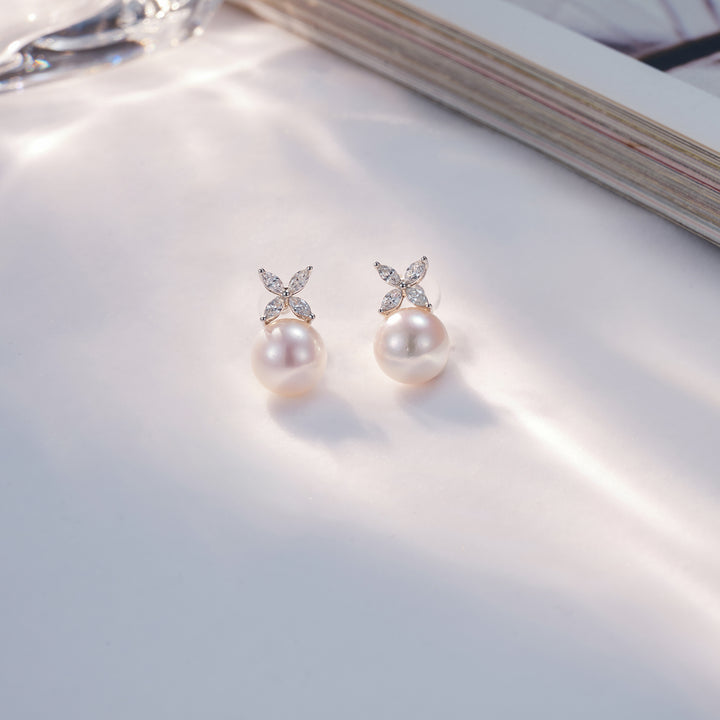 18K Diamond Akoya Pearl Earrings KE00114 | EVERLEAF - PEARLY LUSTRE