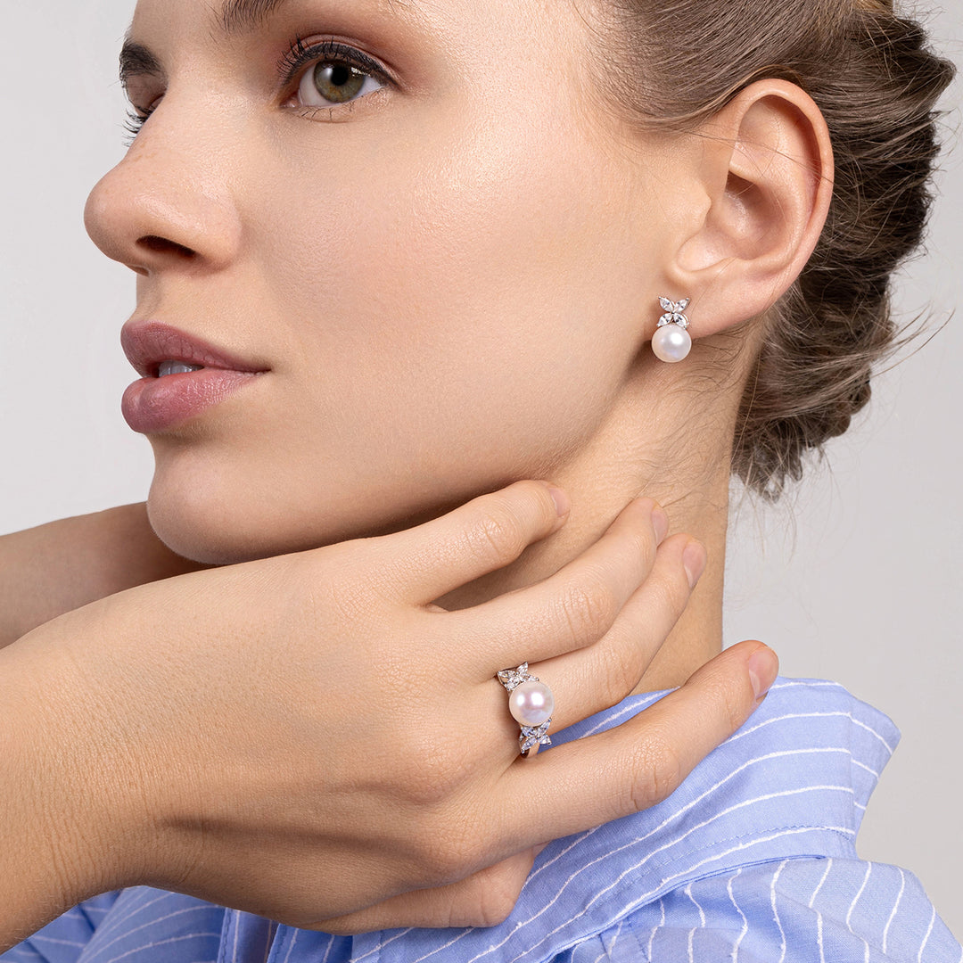 18K Diamond Akoya Pearl Earrings KE00114 | EVERLEAF - PEARLY LUSTRE