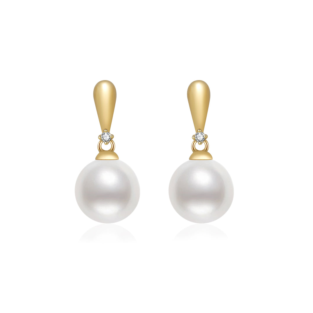 18K Solid Gold Diamond Freshwater Pearl Earrings KE00115 - PEARLY LUSTRE