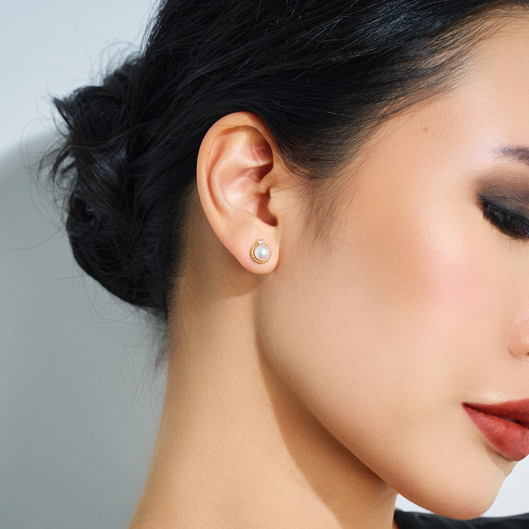 18K Solid Gold Diamond Akoya Hanadama Pearl Earrings KE00118 - PEARLY LUSTRE