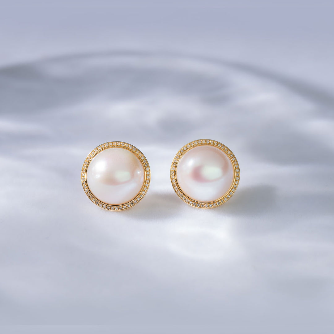 18K Diamond Mabe Pearl Earrings KE00121 | Si Dian Jin - PEARLY LUSTRE