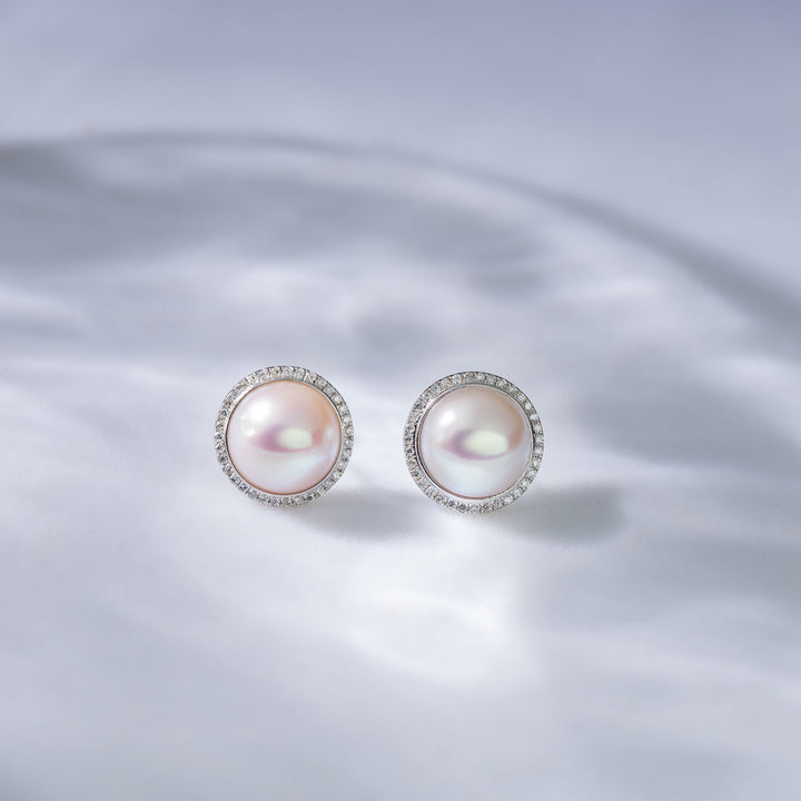 18K Diamond Edison Mabe Pearl Earrings KE00122 | Si Dian Jin - PEARLY LUSTRE