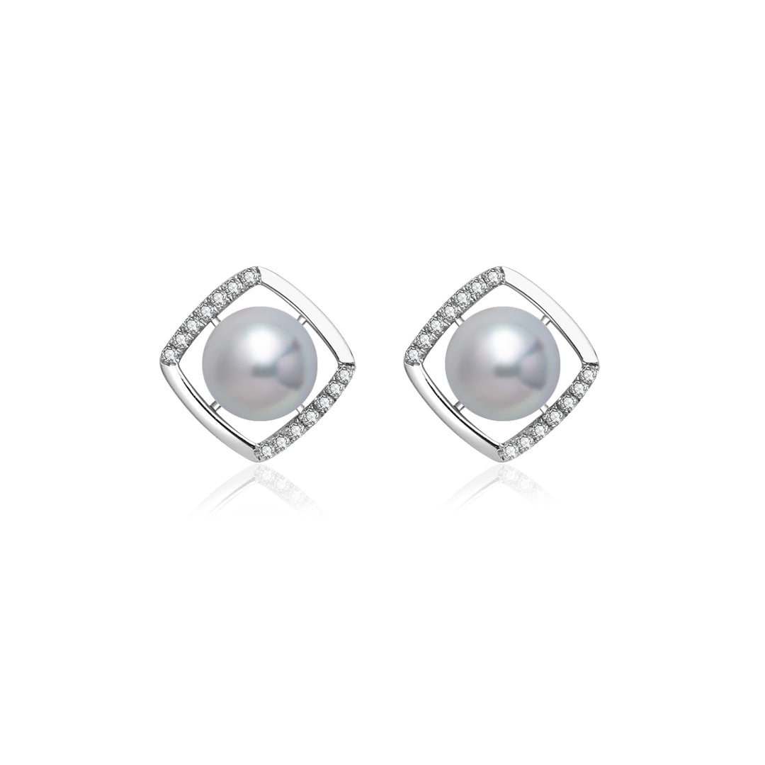 18K Gold Diamond Silver Blue Akoya Pearl Earrings KE00126 - PEARLY LUSTRE