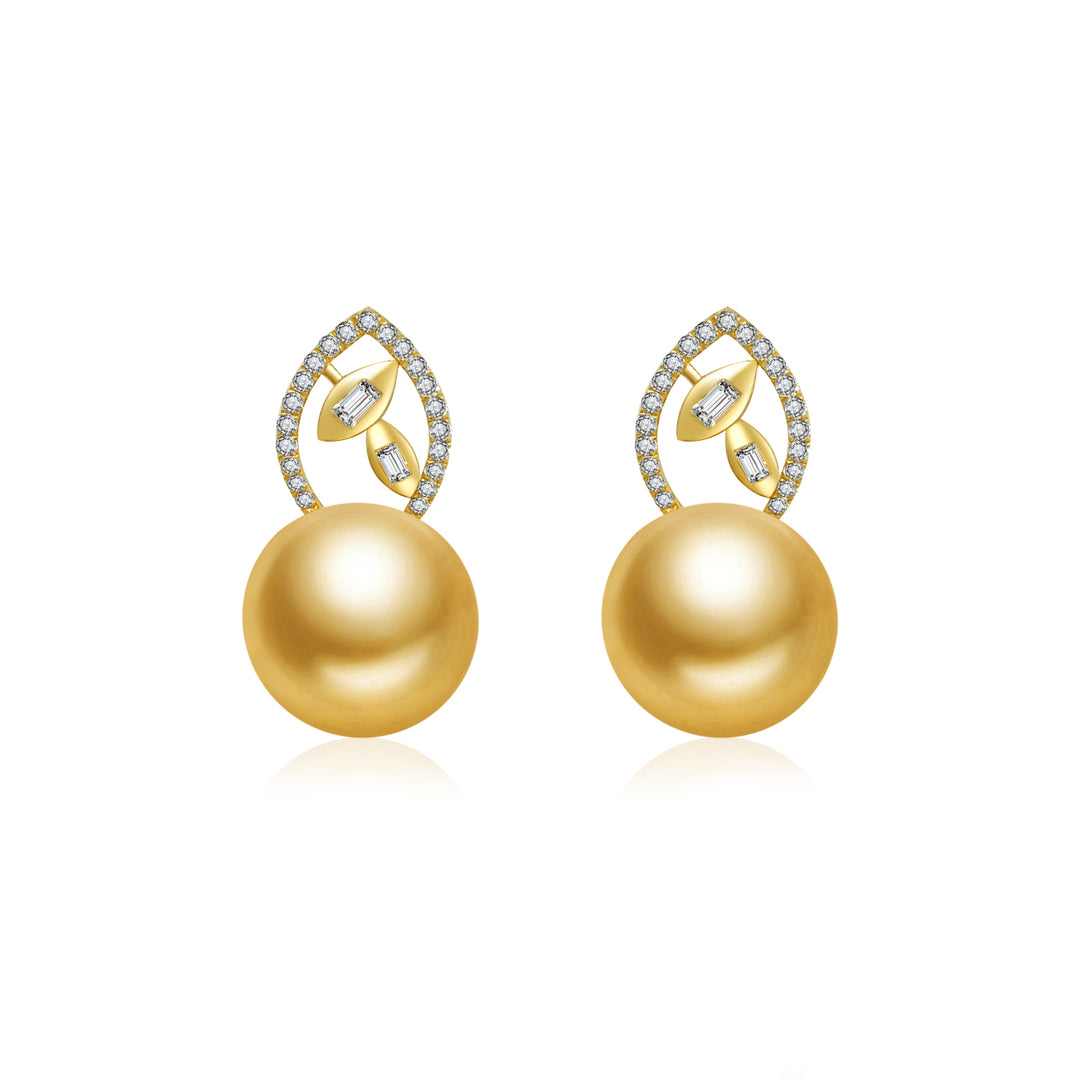 18K Solid Gold﻿ South Sea Golden Pearl Stud Earrings KE00127 - PEARLY LUSTRE