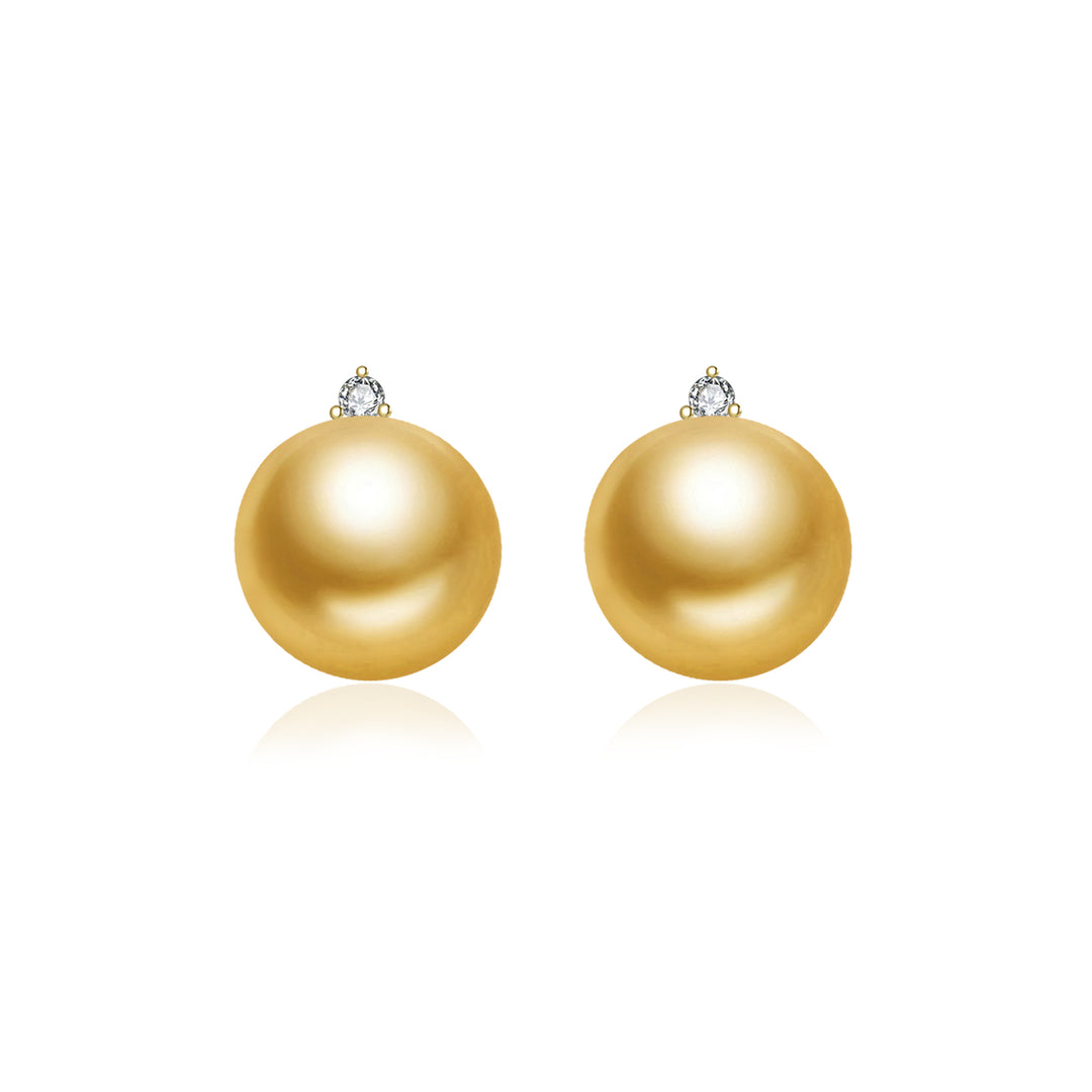 18K Gold Diamond South Sea Golden Pearl Earring KE00131 - PEARLY LUSTRE