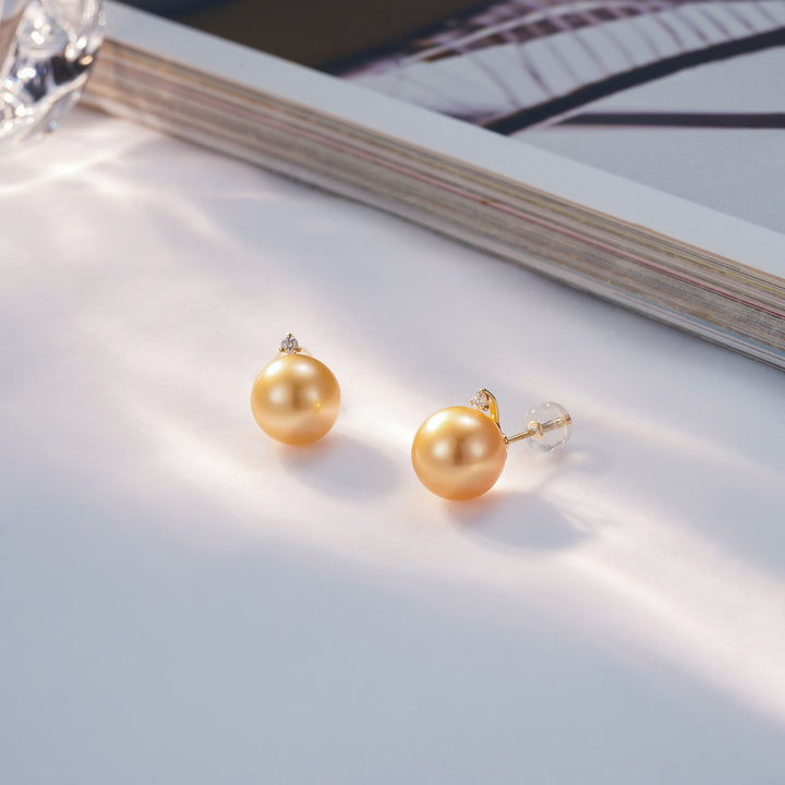 18K Gold Diamond South Sea Golden Pearl Earring KE00131 - PEARLY LUSTRE