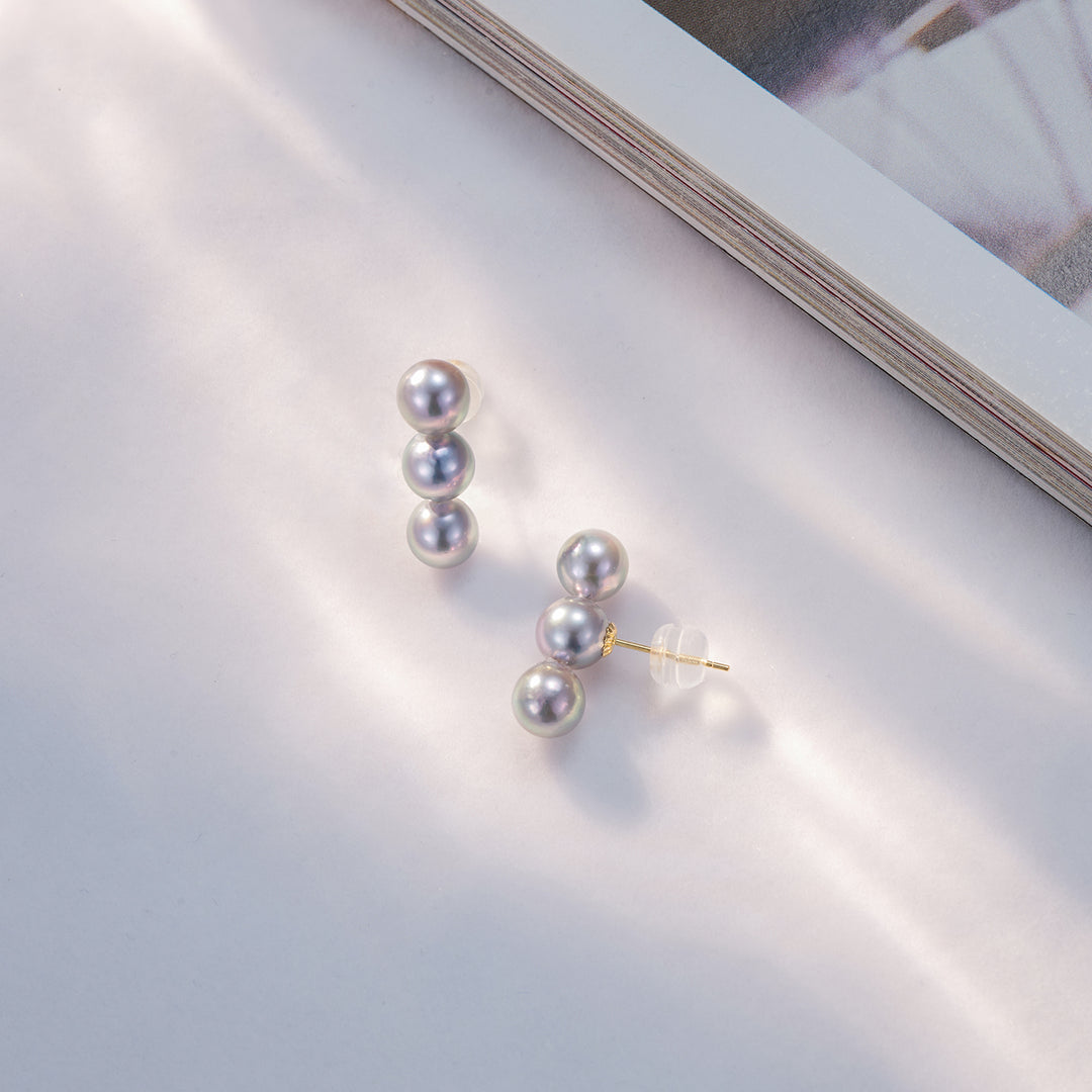 18K Silver Blue Akoya Pearl Earrings KE00136 - PEARLY LUSTRE