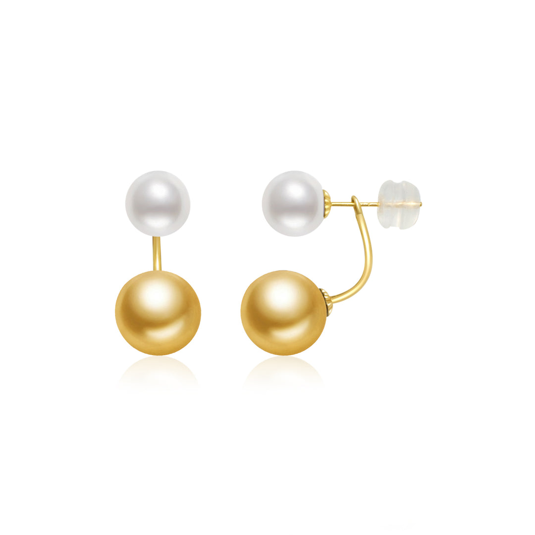 18K Solid Gold South Sea Golden and Akoya White Pearl Earrings KE00150 - PEARLY LUSTRE