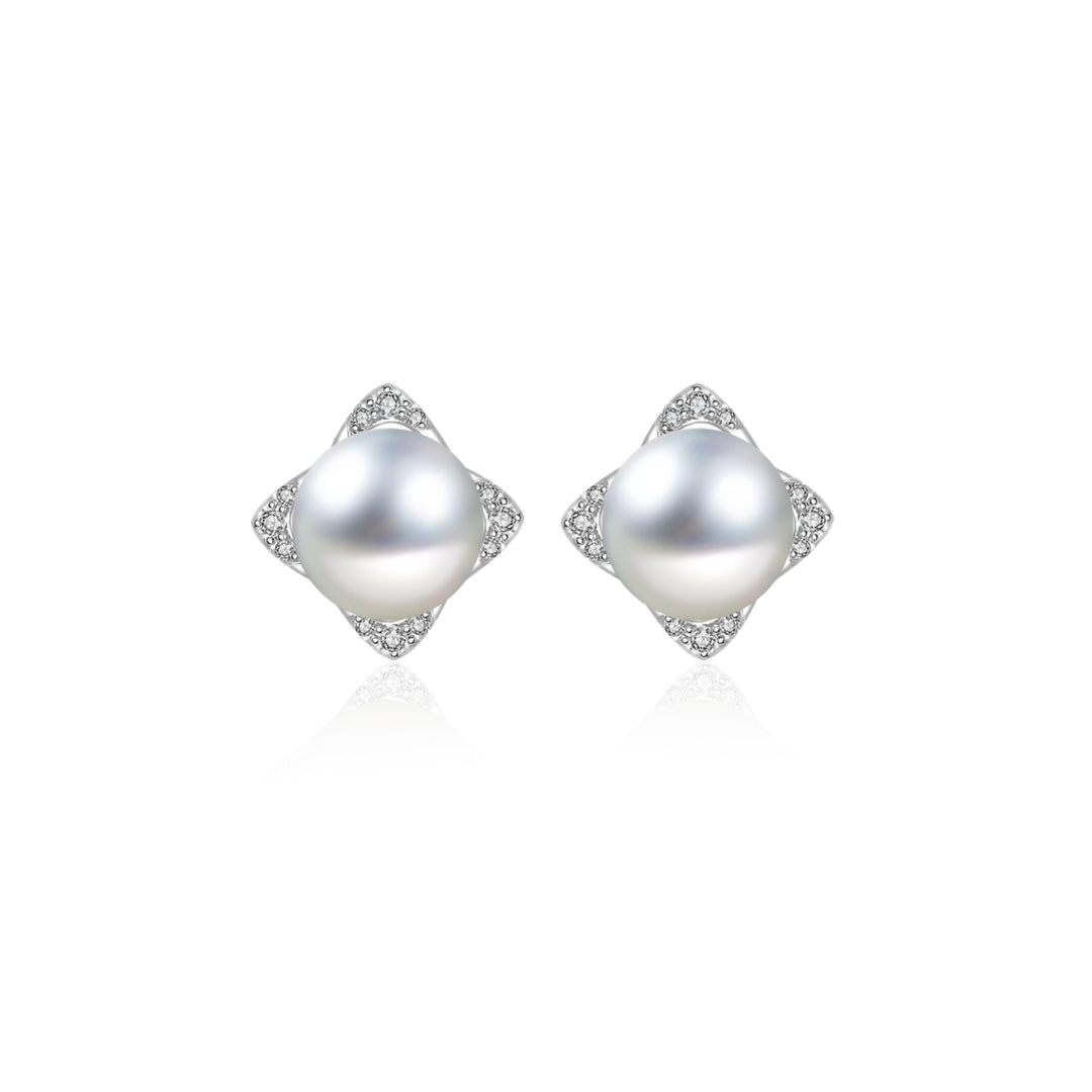 Top Grade 18K Gold Diamond Silver Blue Akoya Pearl Earrings KE00151 - PEARLY LUSTRE