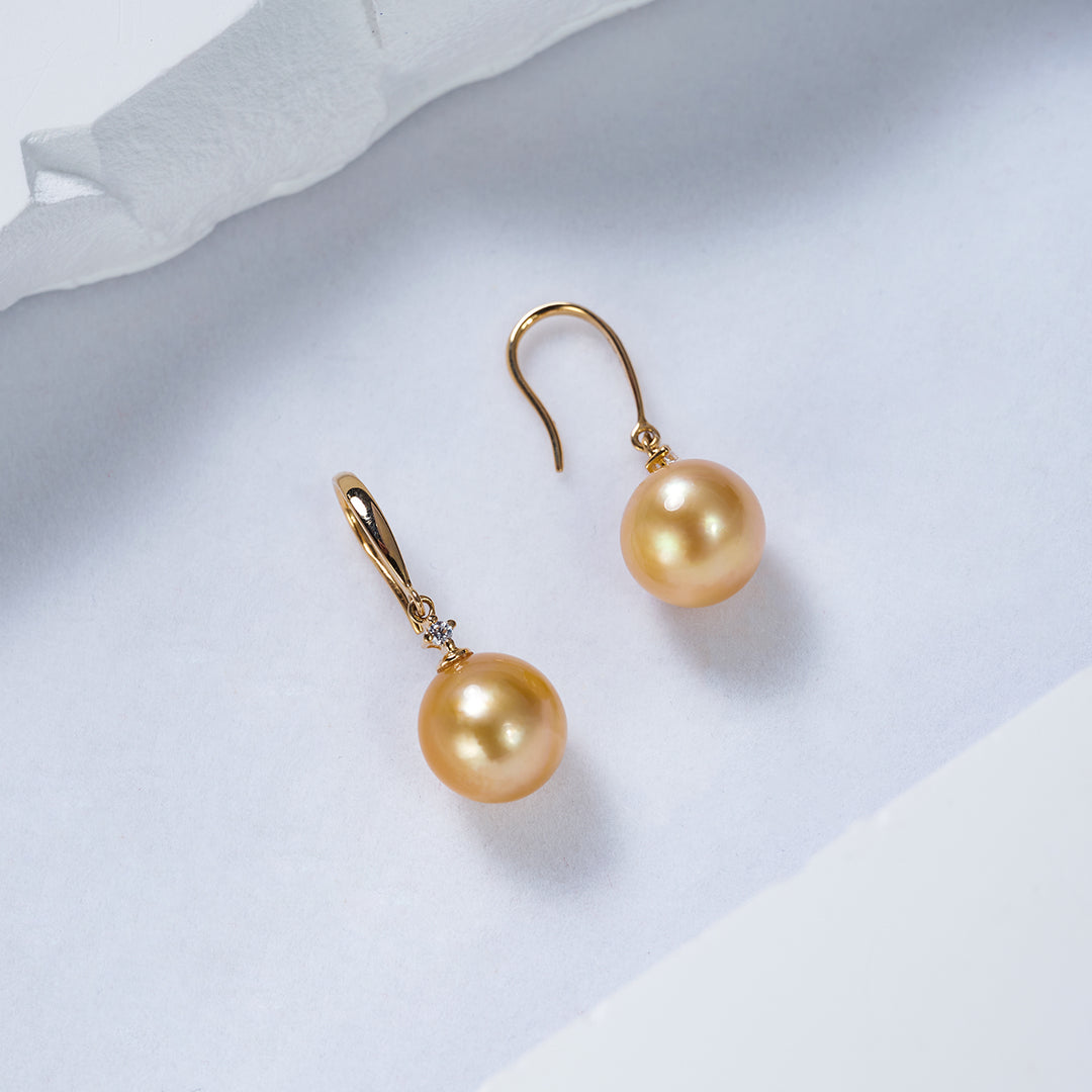 18K Solid Gold﻿ South Sea Golden Pearl Earrings KE00156 - PEARLY LUSTRE