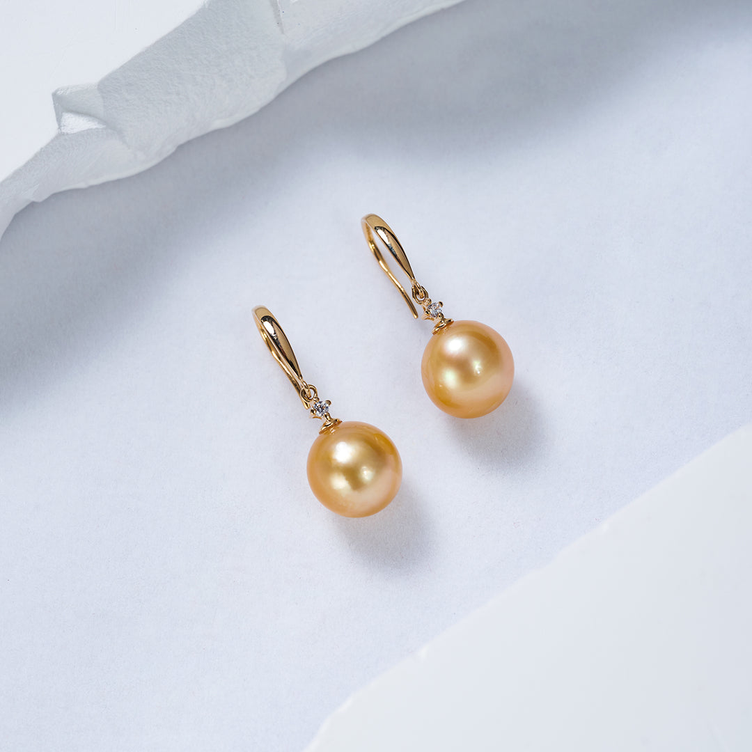 18K Solid Gold﻿ South Sea Golden Pearl Earrings KE00156 - PEARLY LUSTRE