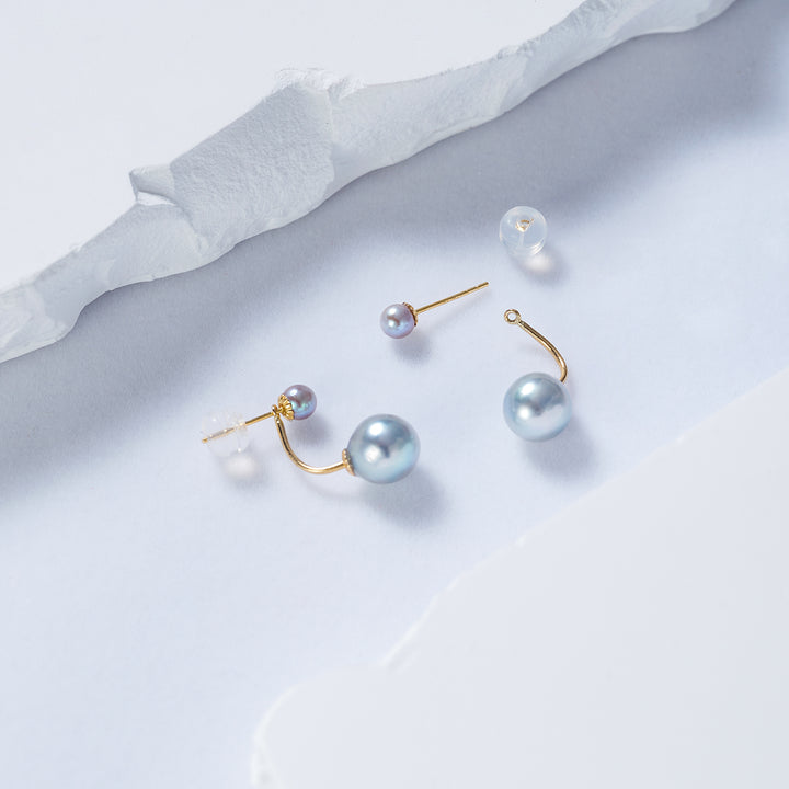 18K Gold Silver Blue Akoya Pearl Earrings KE00158 - PEARLY LUSTRE