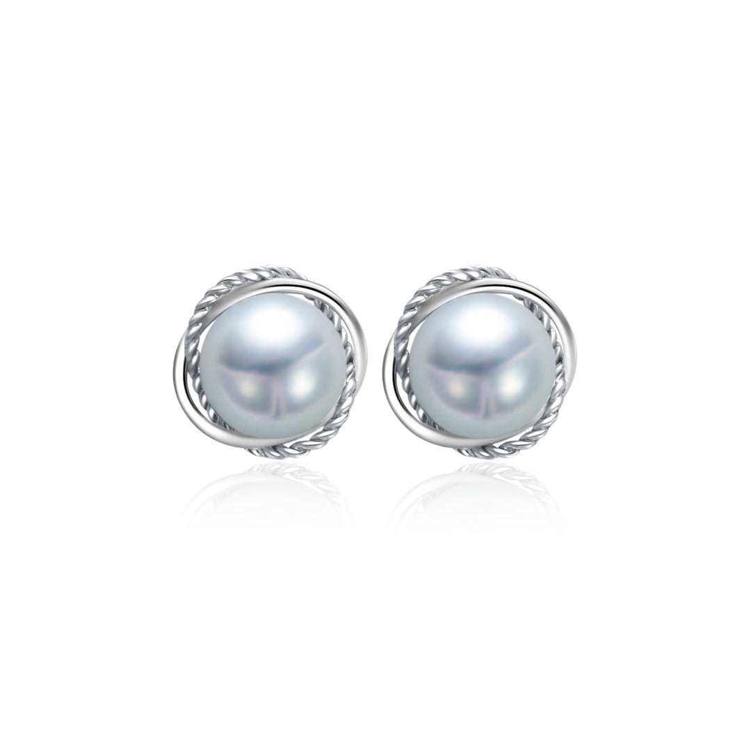 Top Grade 18K Gold Silver Blue Akoya Pearl Earrings KE00160 - PEARLY LUSTRE