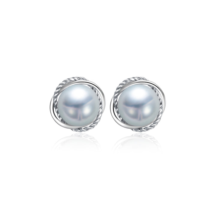 Top Grade 18K Gold Silver Blue Akoya Pearl Earrings KE00160 - PEARLY LUSTRE