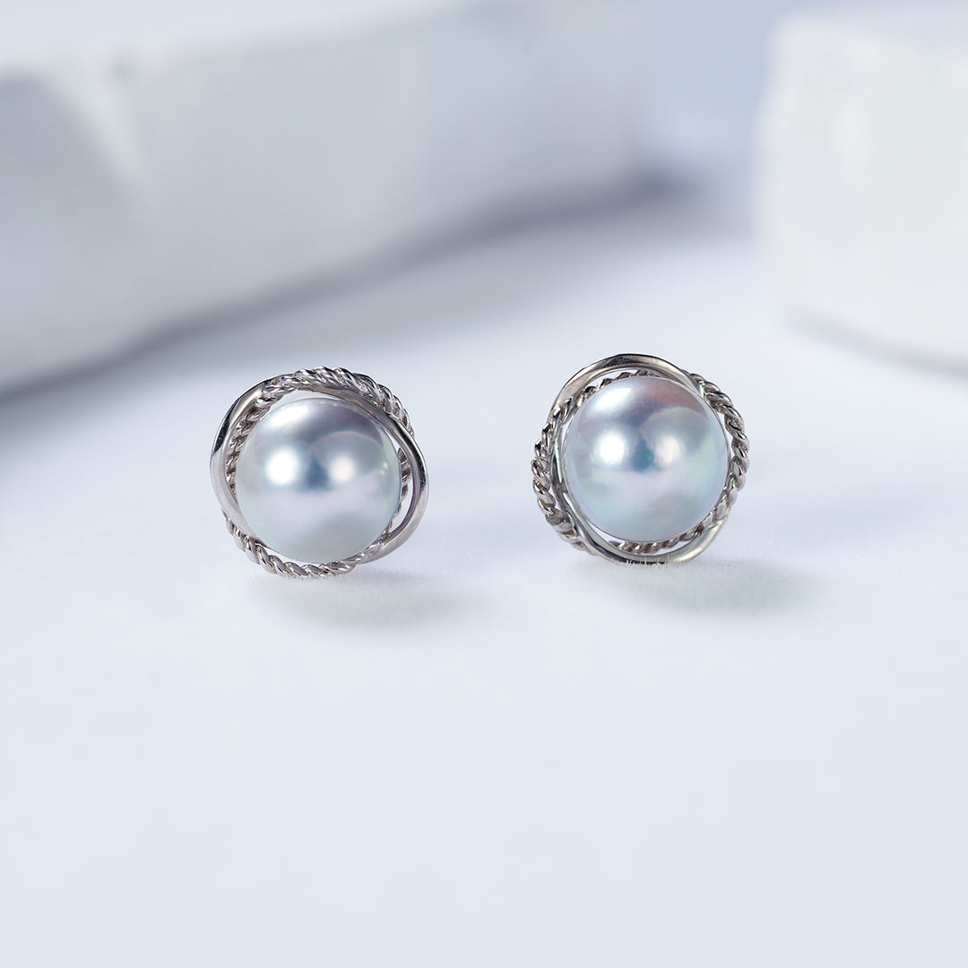 Top Grade 18K Gold Silver Blue Akoya Pearl Earrings KE00160 - PEARLY LUSTRE
