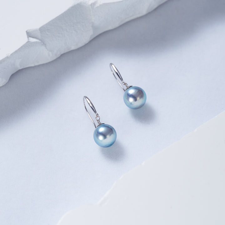 18K Gold Silver Blue Akoya Pearl Earrings KE00161 - PEARLY LUSTRE