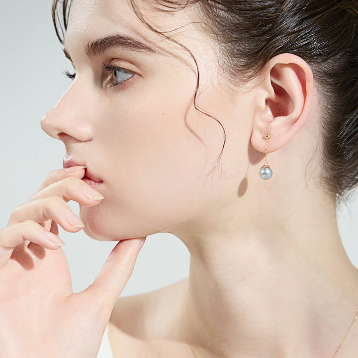 18K Gold Silver Blue Akoya Pearl Earrings KE00163 - PEARLY LUSTRE