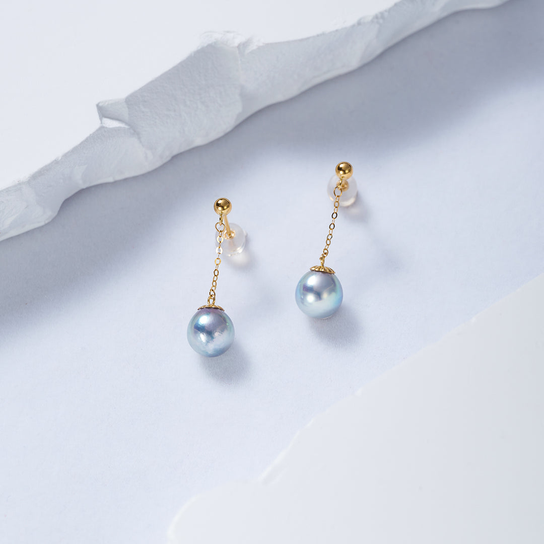 18K Gold Silver Blue Akoya Pearl Earrings KE00163 - PEARLY LUSTRE