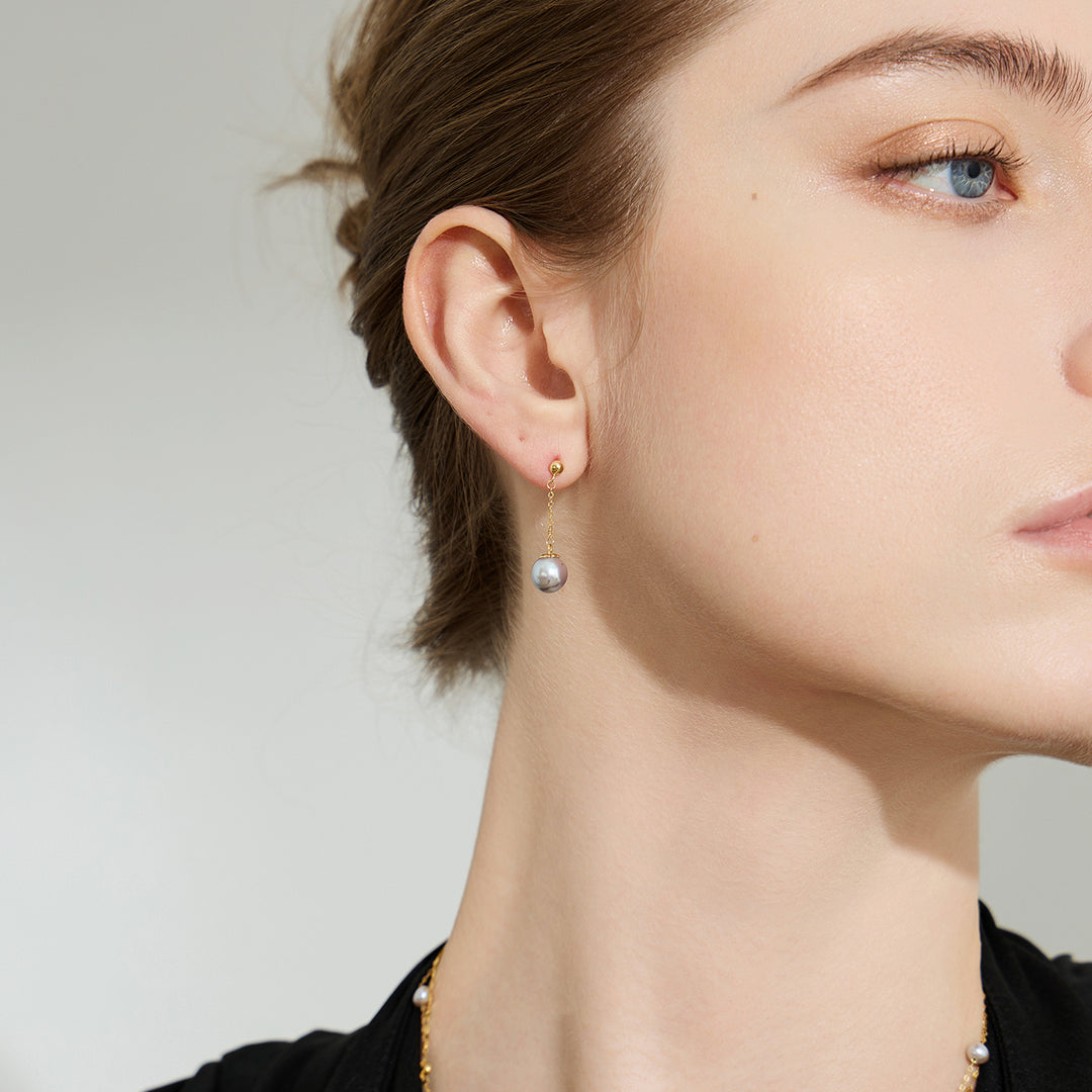 18K Gold Silver Blue Akoya Pearl Earrings KE00163 - PEARLY LUSTRE