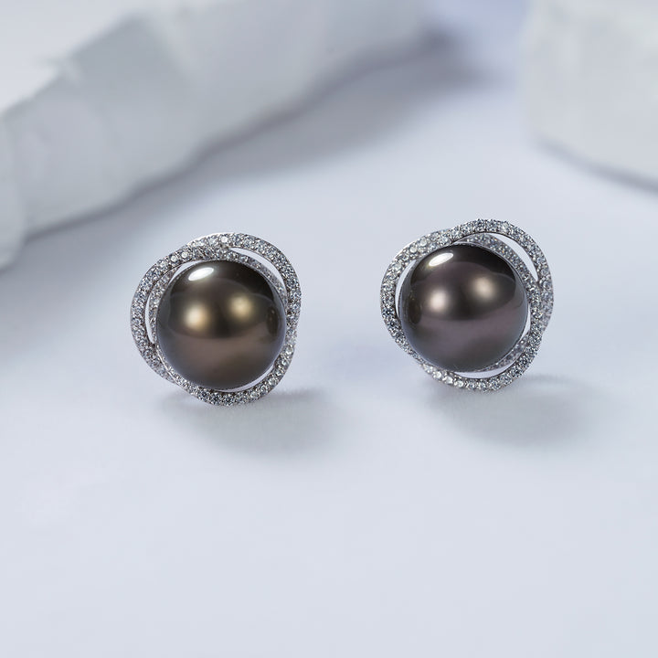 18K Gold Tahitian Pearl Earrings KE00167 - PEARLY LUSTRE