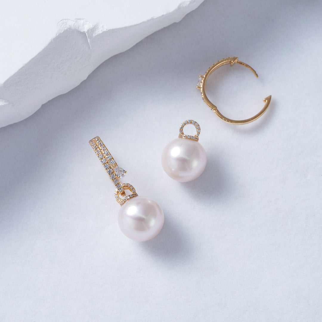 18K Solid Gold Pearl Earrings KE00170 - PEARLY LUSTRE