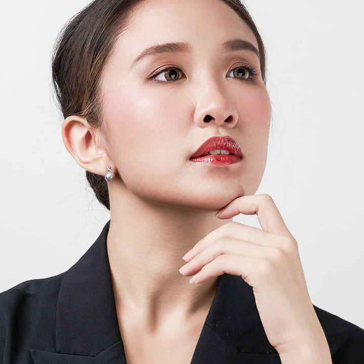 Top Lustre 18K Gold Silver Blue Akoya Pearl Earrings KE00173 - PEARLY LUSTRE