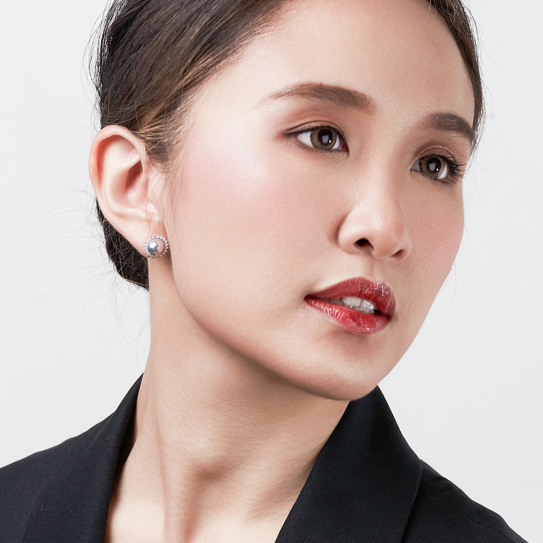 Top Lustre 18K Gold Silver Blue Akoya Pearl Earrings KE00174 - PEARLY LUSTRE