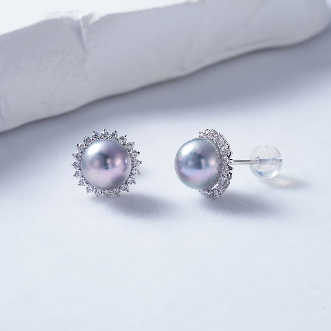 Top Lustre 18K Gold Silver Blue Akoya Pearl Earrings KE00174 - PEARLY LUSTRE