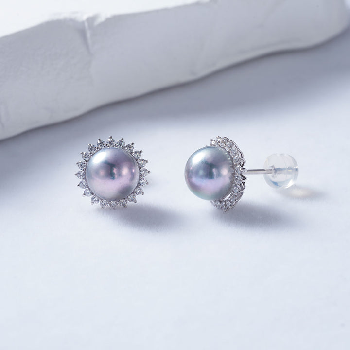 Top Lustre 18K Gold Silver Blue Akoya Pearl Earrings KE00174 - PEARLY LUSTRE