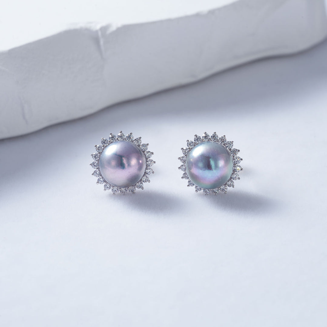 Top Lustre 18K Gold Silver Blue Akoya Pearl Earrings KE00174 - PEARLY LUSTRE