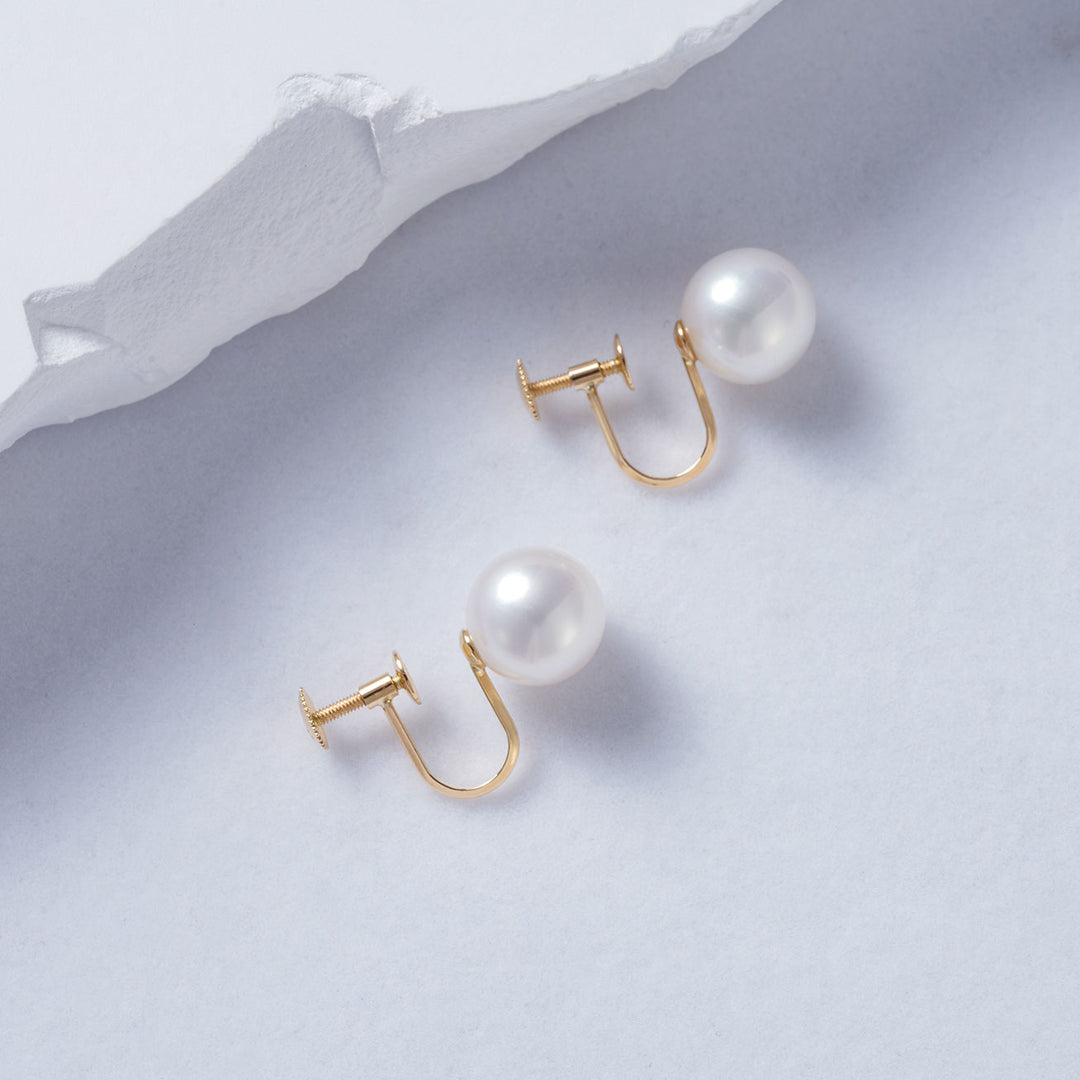 18K Solid Gold Clip-On Freshwater Pearl Stud Earrings KE00175 - PEARLY LUSTRE