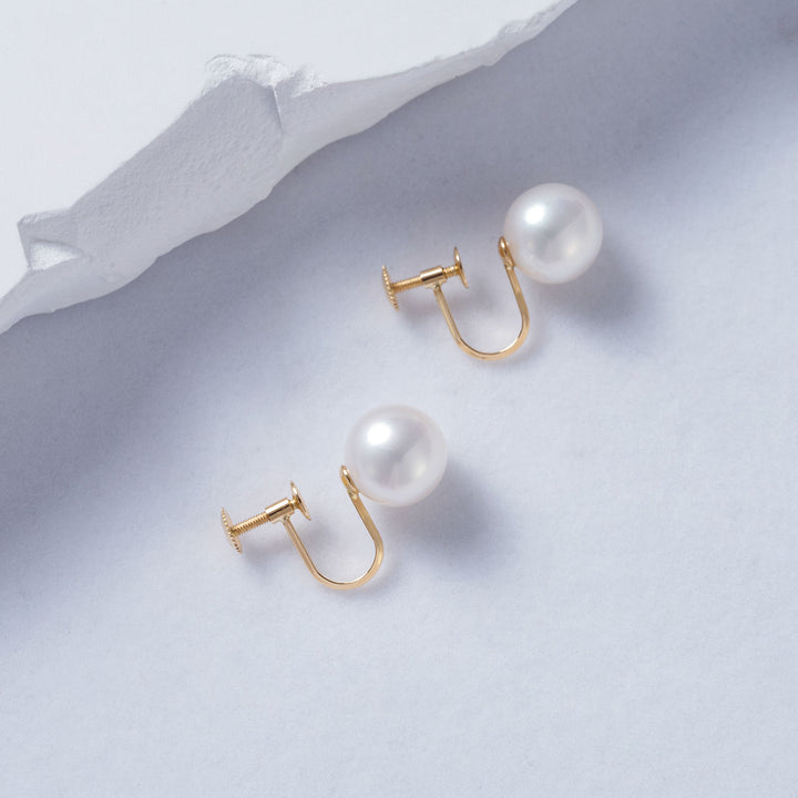 18K Solid Gold Clip-On Freshwater Pearl Stud Earrings KE00175 - PEARLY LUSTRE