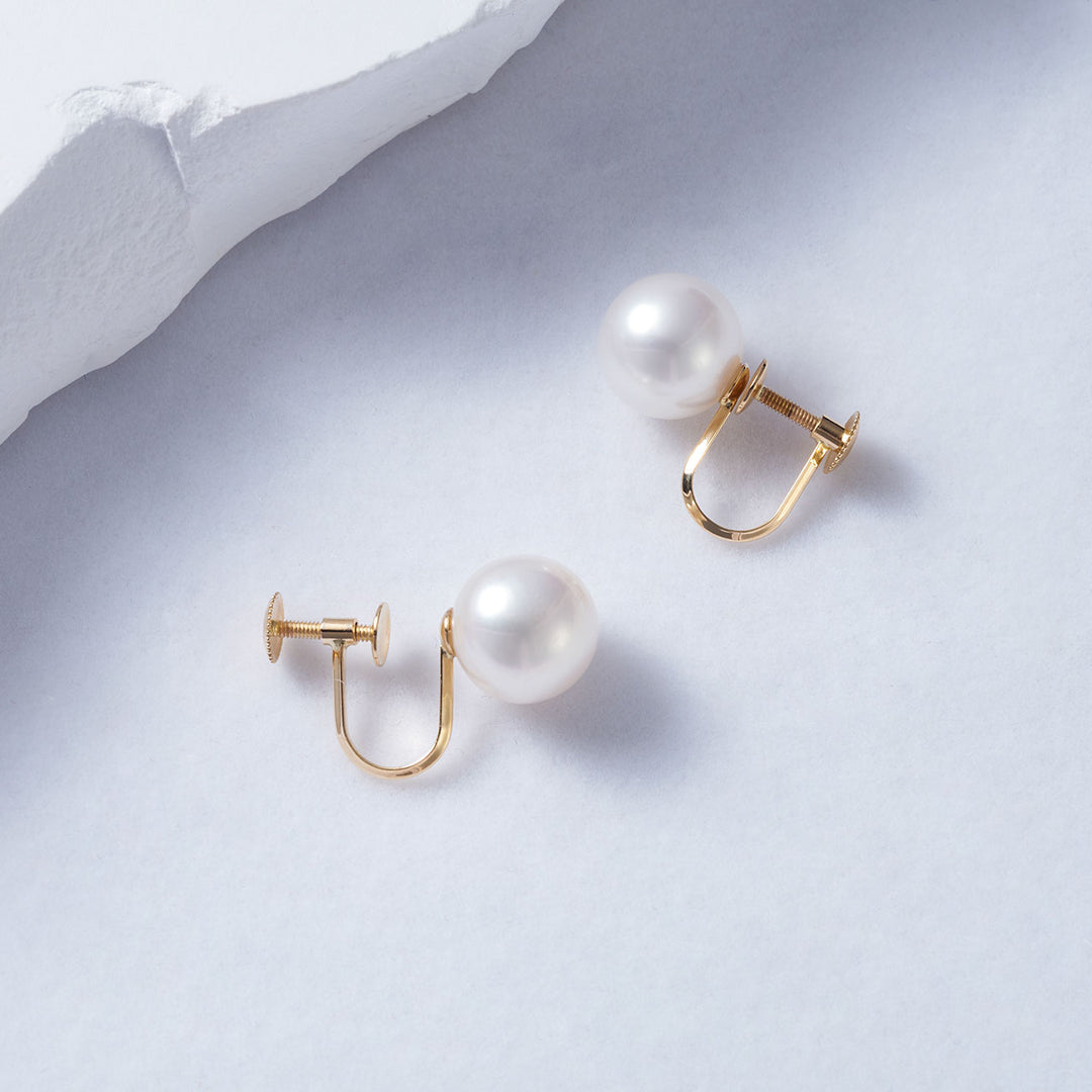 18K Solid Gold Clip-On Freshwater Pearl Stud Earrings KE00175 - PEARLY LUSTRE