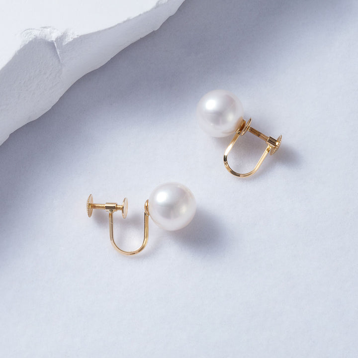 18K Solid Gold Clip-On Freshwater Pearl Stud Earrings KE00175 - PEARLY LUSTRE