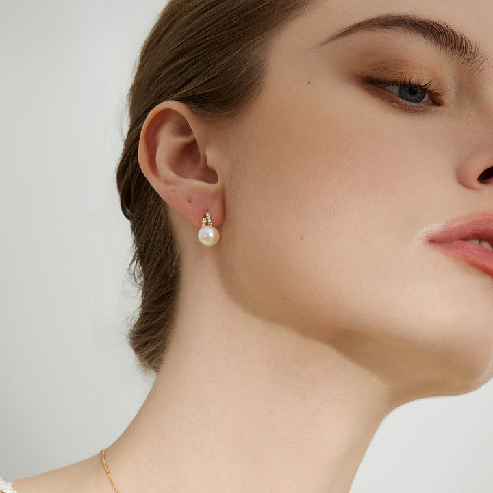 18K Solid Gold Freshwater Pearl Earrings KE00184 - PEARLY LUSTRE