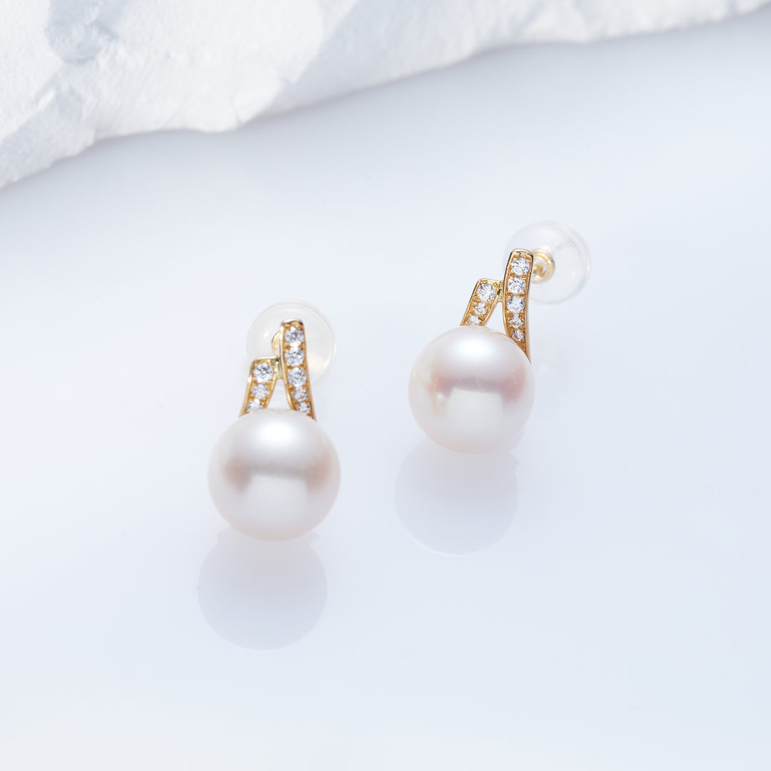18K Solid Gold Freshwater Pearl Earrings KE00184 - PEARLY LUSTRE