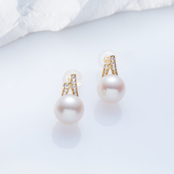 18K Solid Gold Freshwater Pearl Earrings KE00184 - PEARLY LUSTRE